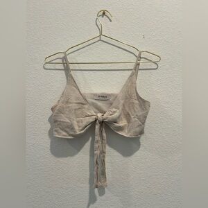 4th & Reckless Lucia Top tie front cami bra linen beige crop top